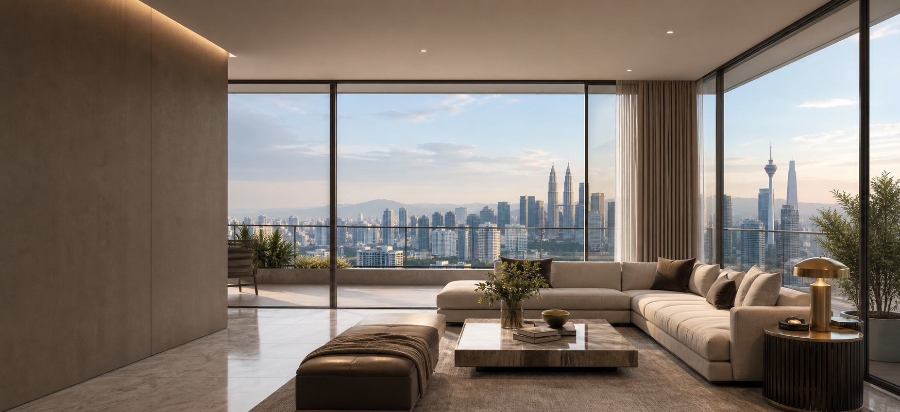 Luxury Kuala Lumpur condominium interior overlooking the city skyline